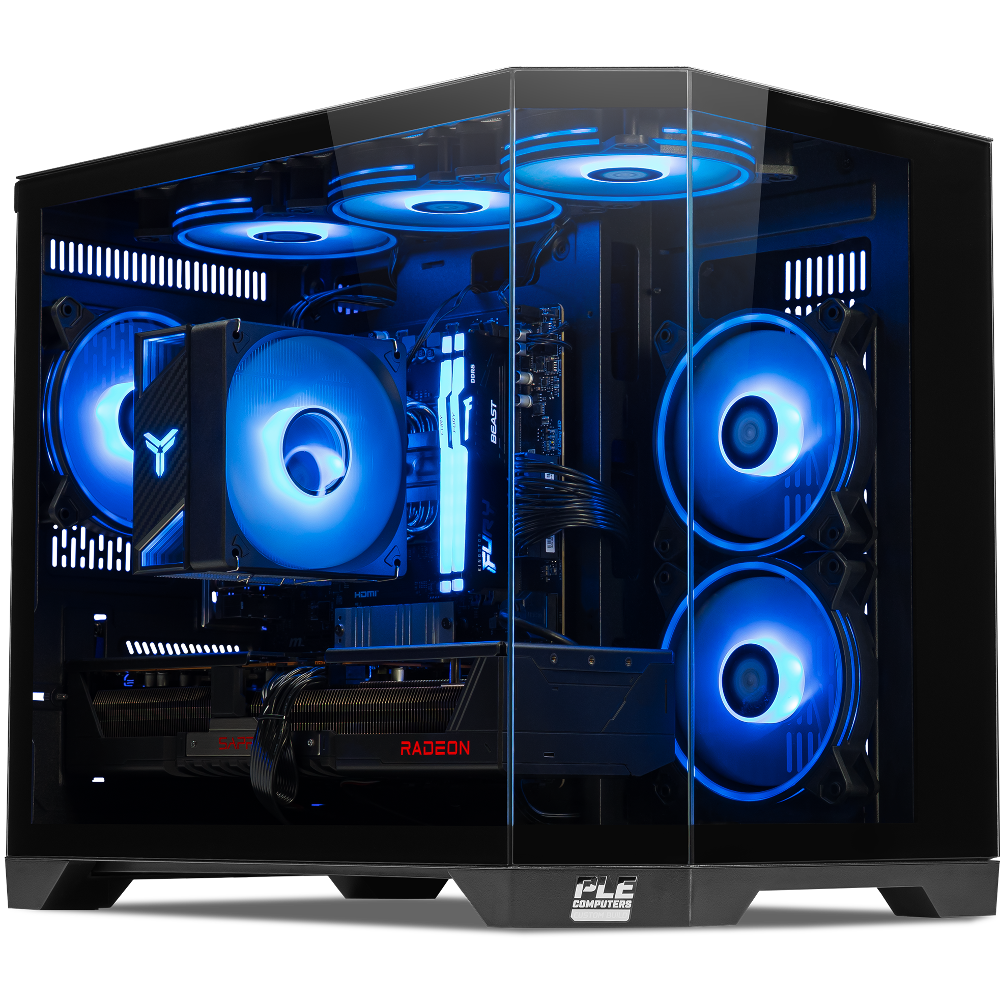 A large main feature product image of PLE Ghost RX 9070 XT Prebuilt Ready To Go Gaming PC