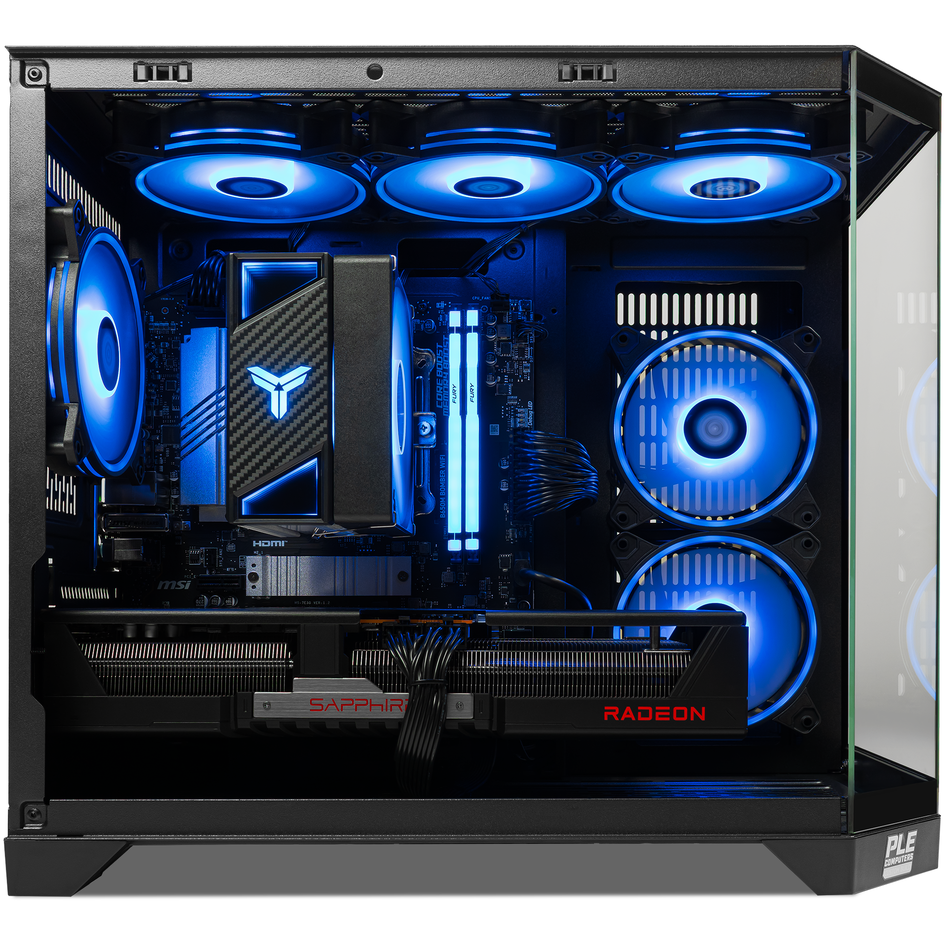 A large main feature product image of PLE Ghost RX 9070 XT Prebuilt Ready To Go Gaming PC