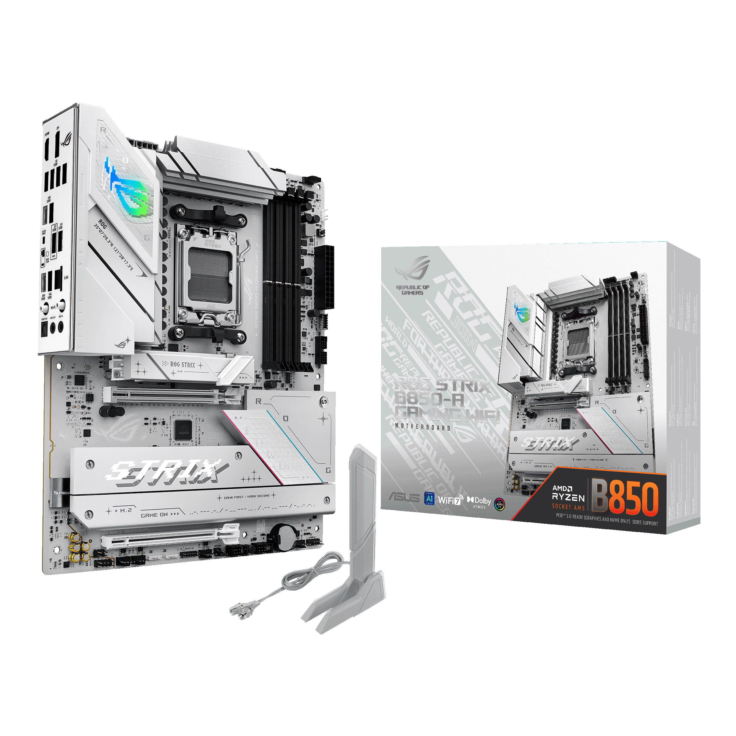 A large main feature product image of EX-DEMO ASUS ROG Strix B850-A Gaming WiFi AM5 ATX Desktop Motherboard