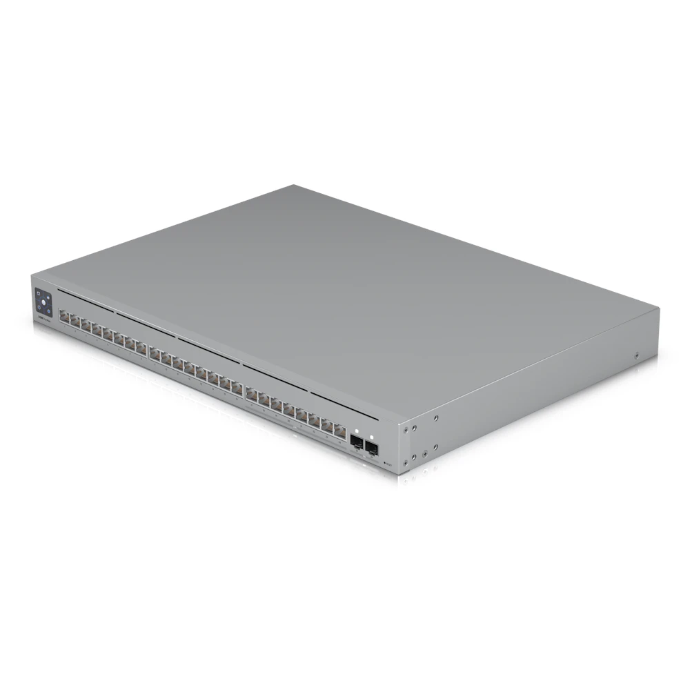 A large main feature product image of Ubiquiti UniFi Pro Max 24-Port 2.5GbE Layer 3 Managed Switch with Etherlighting