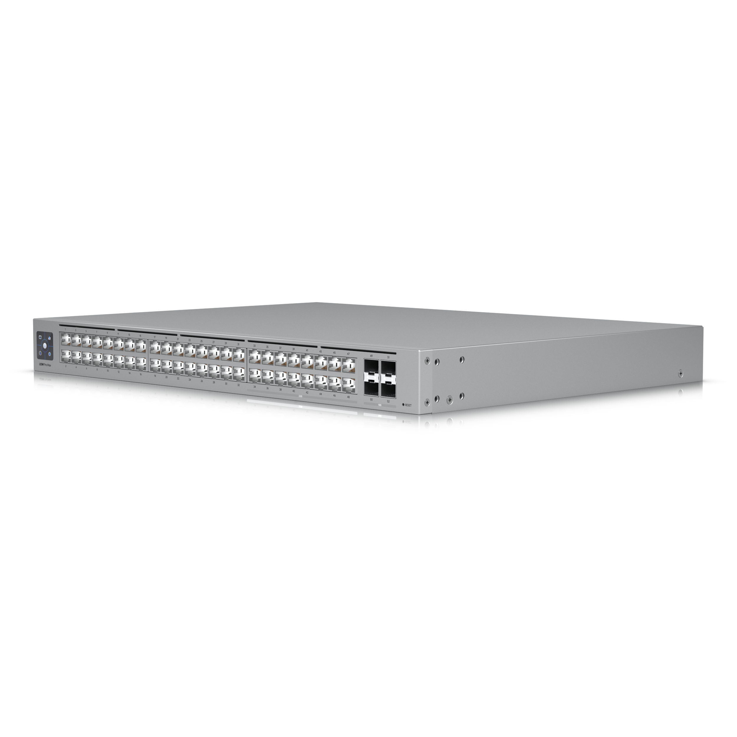 A large main feature product image of Ubiquiti UniFi Pro Max 48-Port 2.5GbE Layer 3 Managed Switch with Etherlighting