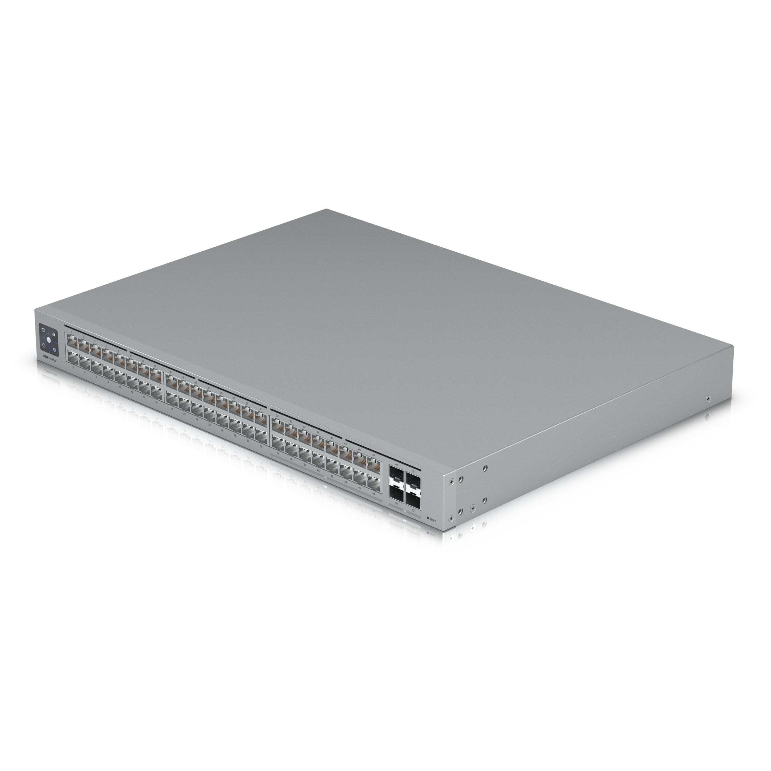 A large main feature product image of Ubiquiti UniFi Pro Max 48-Port 2.5GbE Layer 3 Managed Switch with Etherlighting