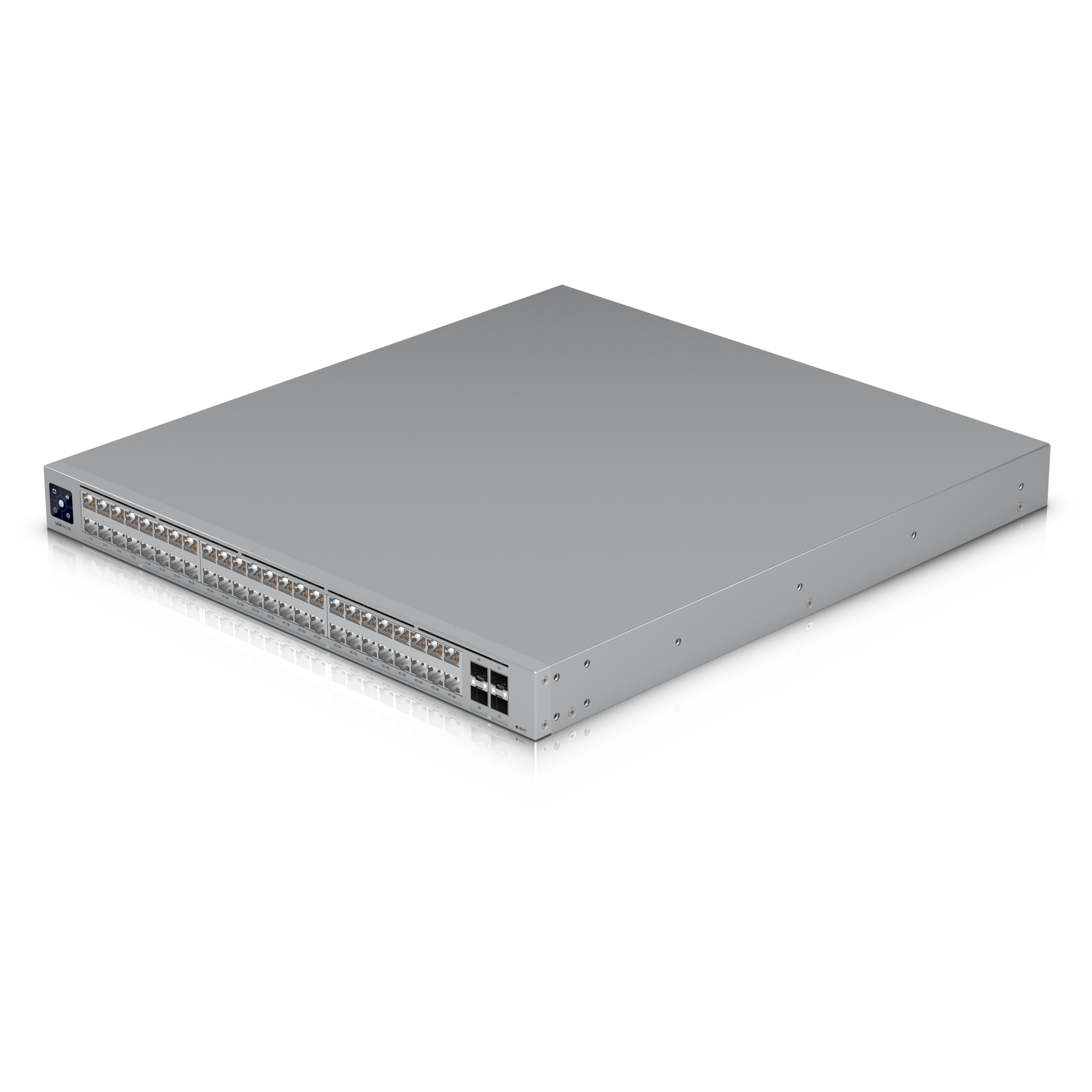 A large main feature product image of Ubiquiti UniFi Pro XG 48-Port 10GbE SFP28 Layer 3 Managed Switch with Etherlighting