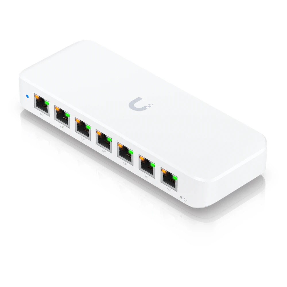 A large main feature product image of Ubiquiti UniFi Ultra 8-Port 1GbE Layer 2 PoE Switch