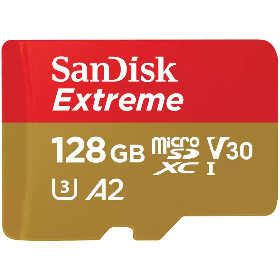A large main feature product image of SanDisk Extreme microSDXC U3 V30 A2 UHS-I microSD Card - 128GB