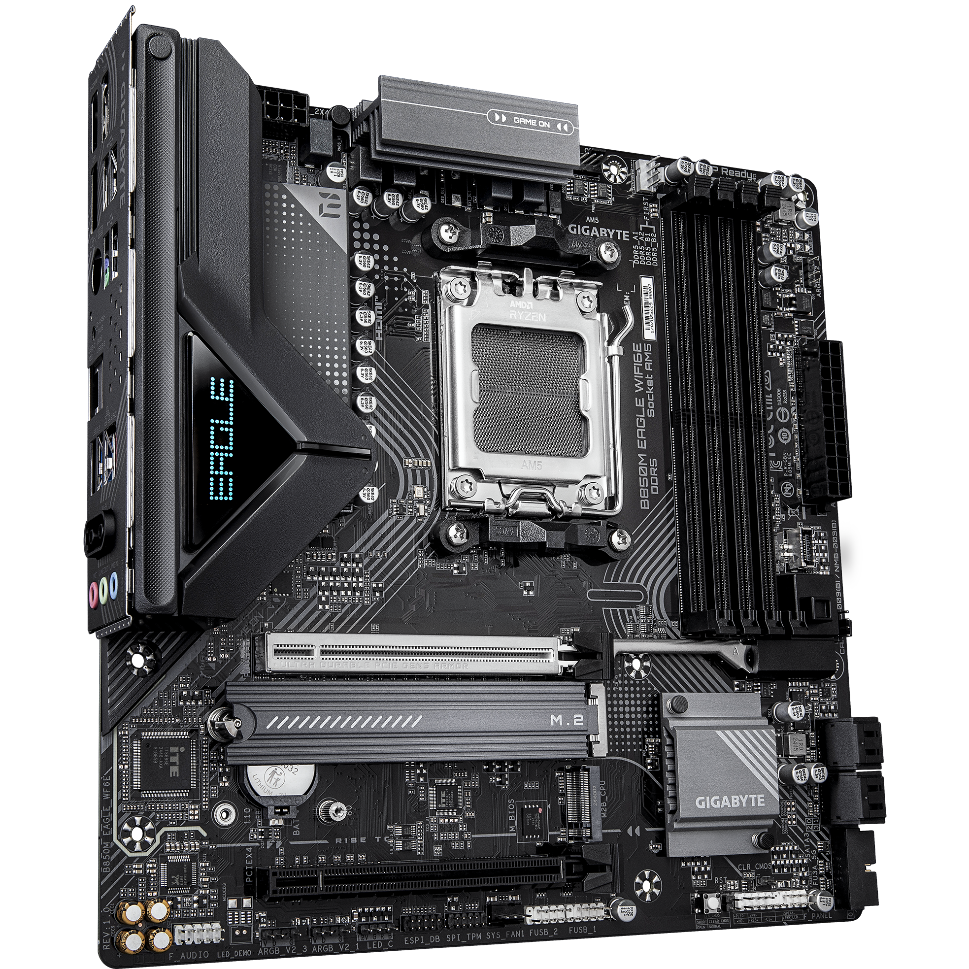 A large main feature product image of EX-DEMO Gigabyte B850M EAGLE WF6E AM5 mATX Desktop motherboard