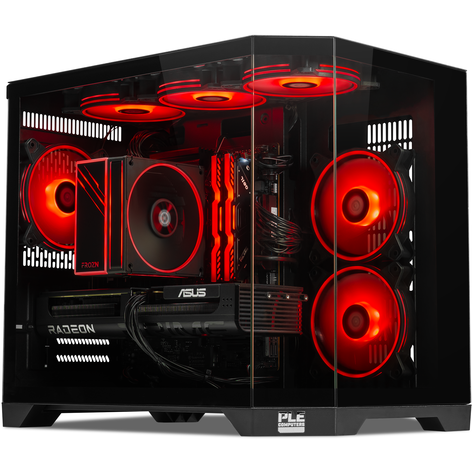 A large main feature product image of PLE Rogue RX 9060 XT Prebuilt Ready To Go Gaming PC