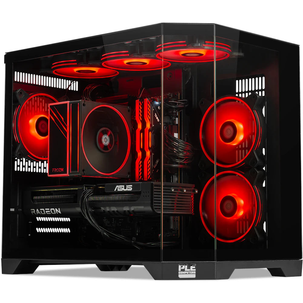 A large main feature product image of PLE Rogue RX 9060 XT Prebuilt Ready To Go Gaming PC