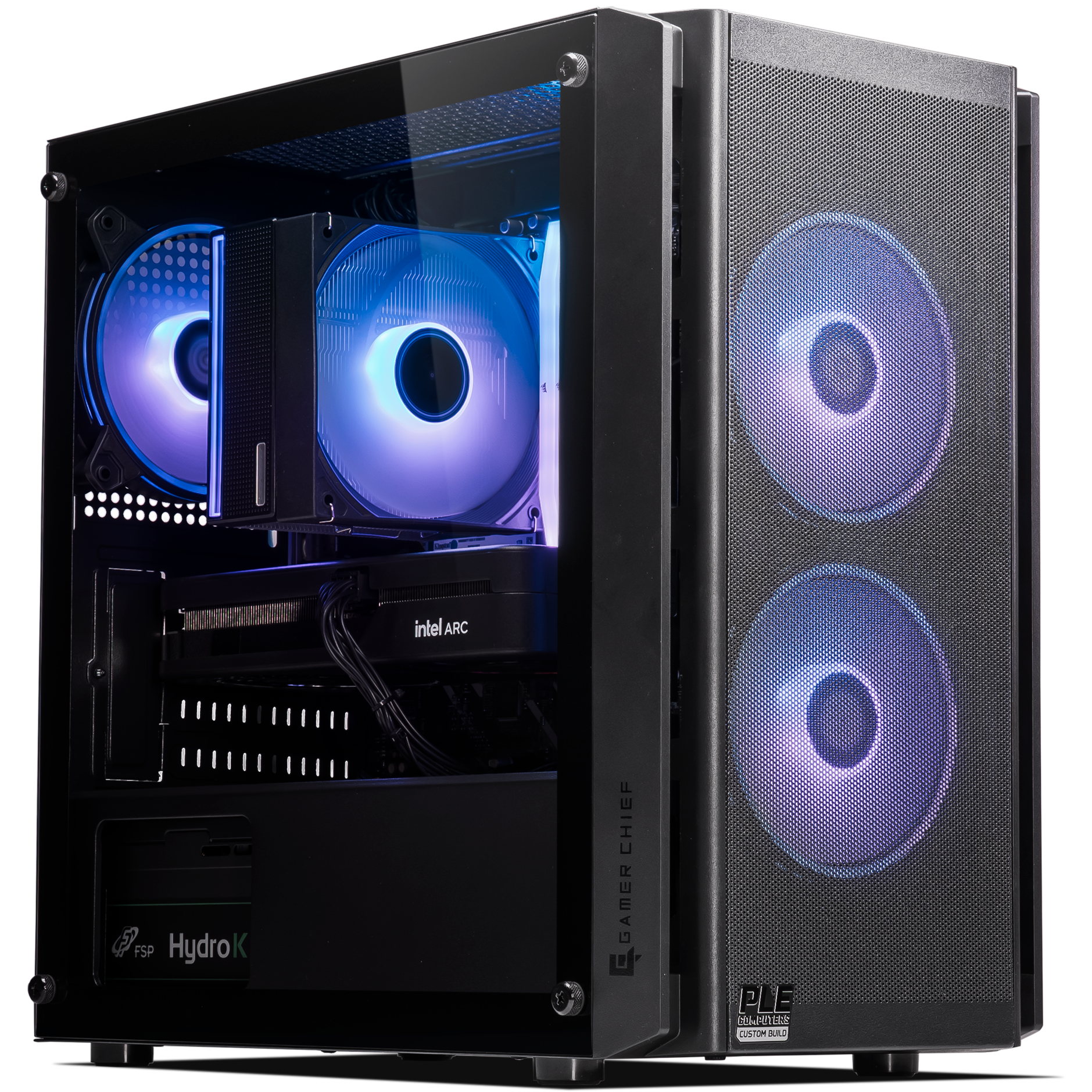 A large main feature product image of PLE Arcane B580 Prebuilt Ready To Go Gaming PC