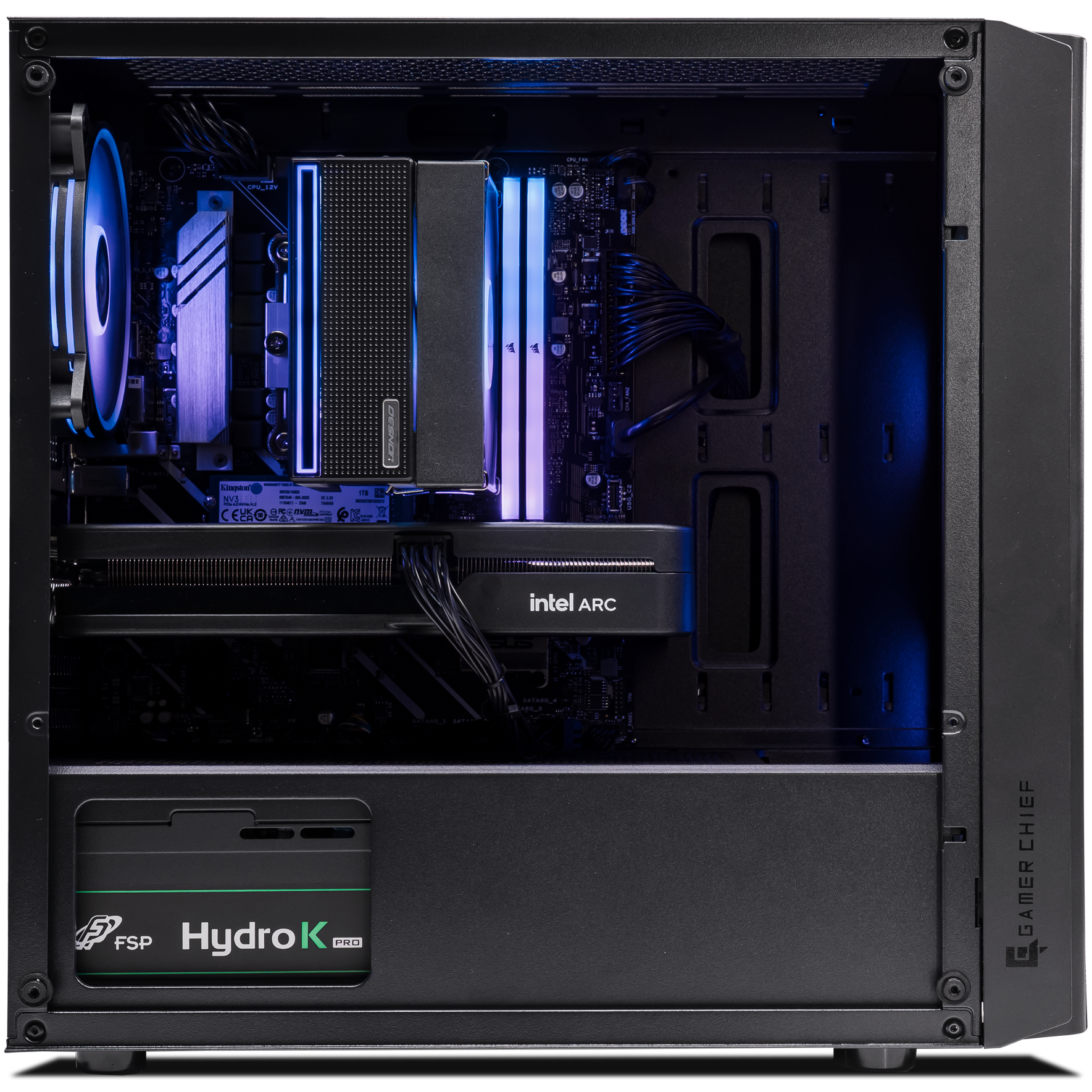 A large main feature product image of PLE Arcane B580 Prebuilt Ready To Go Gaming PC