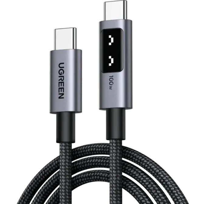 A large main feature product image of UGREEN Uno USB 2.0 Type-C to Type-C 100W PD Braided Cable with LED Display (2m)