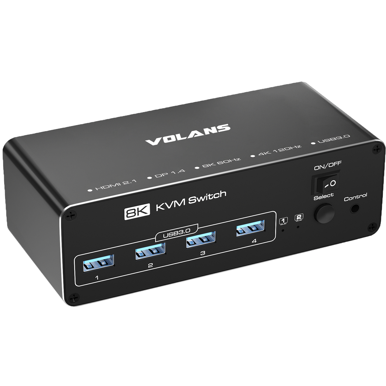 A large main feature product image of Volans HDMI and DP Dual Monitor (8K@60Hz) KVM Switch with 4xUSB3.0