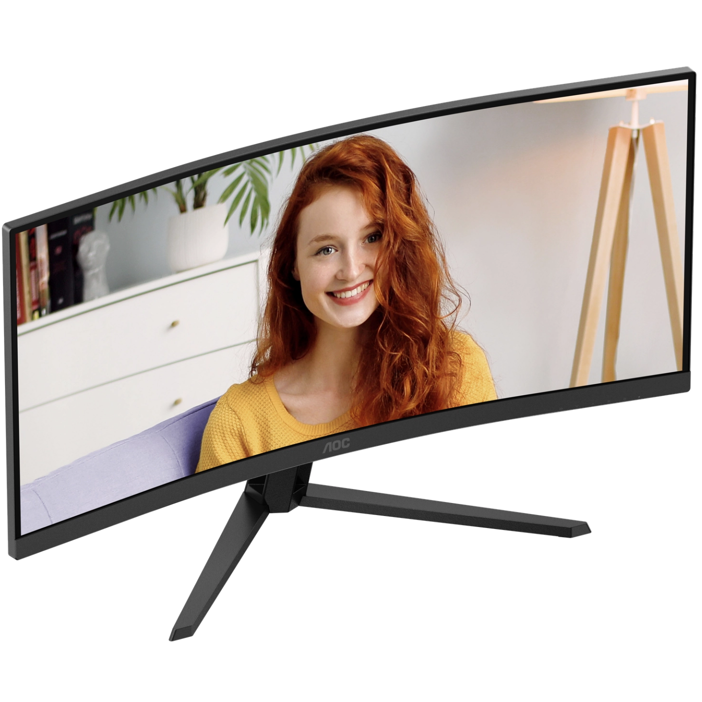 A large main feature product image of AOC CU34B3E - 34" Curved 3K  Ultrawide 120Hz VA Monitor