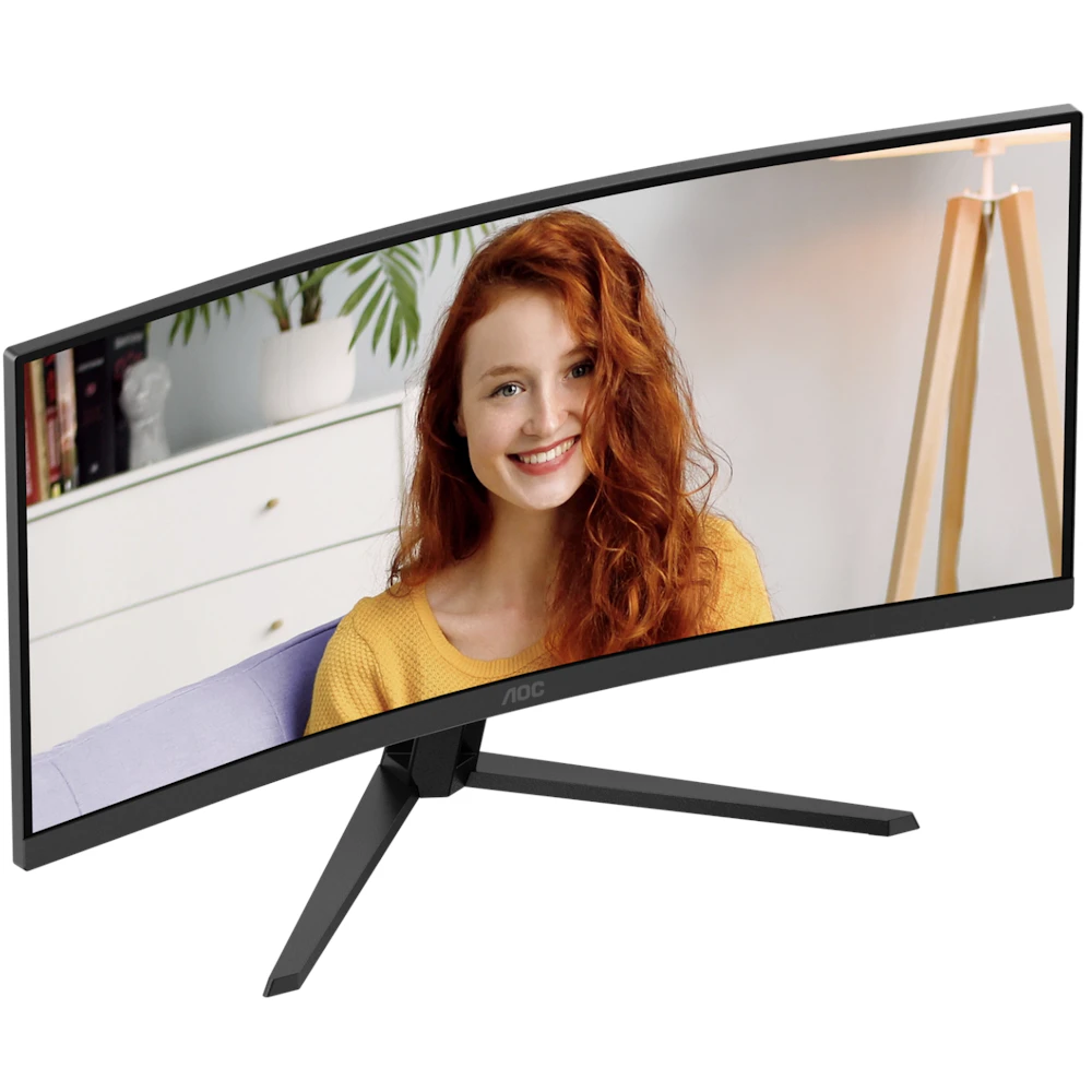 A large main feature product image of AOC CU34B3E - 34" Curved 3K Ultrawide 120Hz VA Monitor