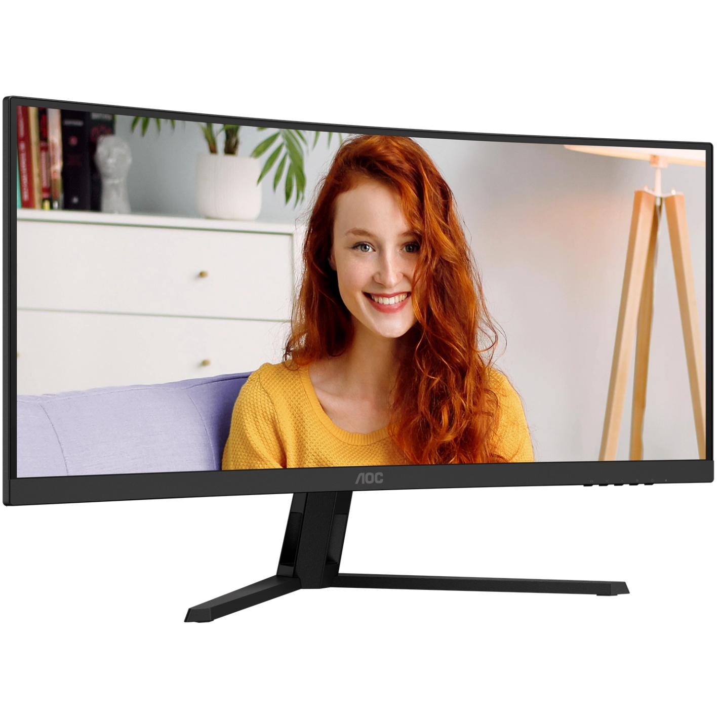 A large main feature product image of AOC CU34B3E - 34" Curved 3K  Ultrawide 120Hz VA Monitor