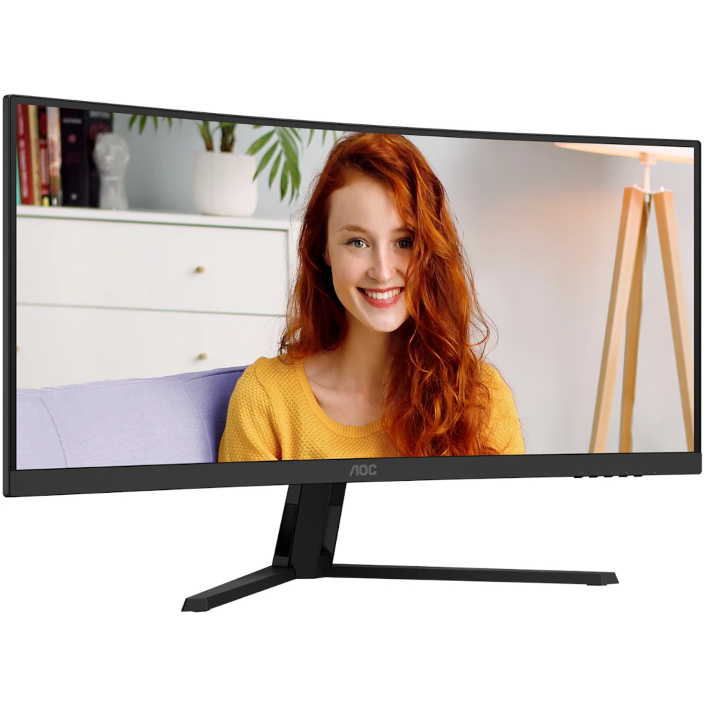 A large main feature product image of AOC CU34B3E - 34" Curved 3K Ultrawide 120Hz VA Monitor