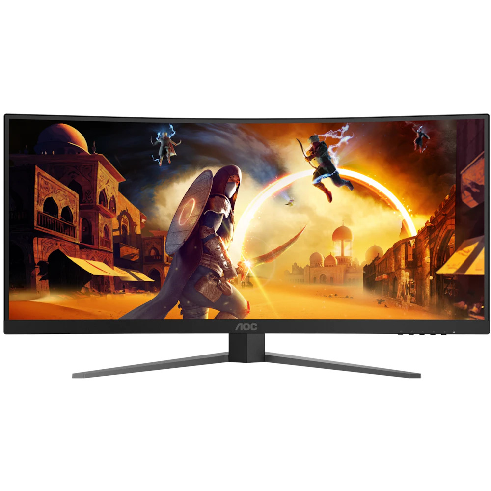 A large main feature product image of AOC AGON CU34G4H - 34" Curved 3K 1440p 200Hz 0.3ms Fast VA Gaming Monitor