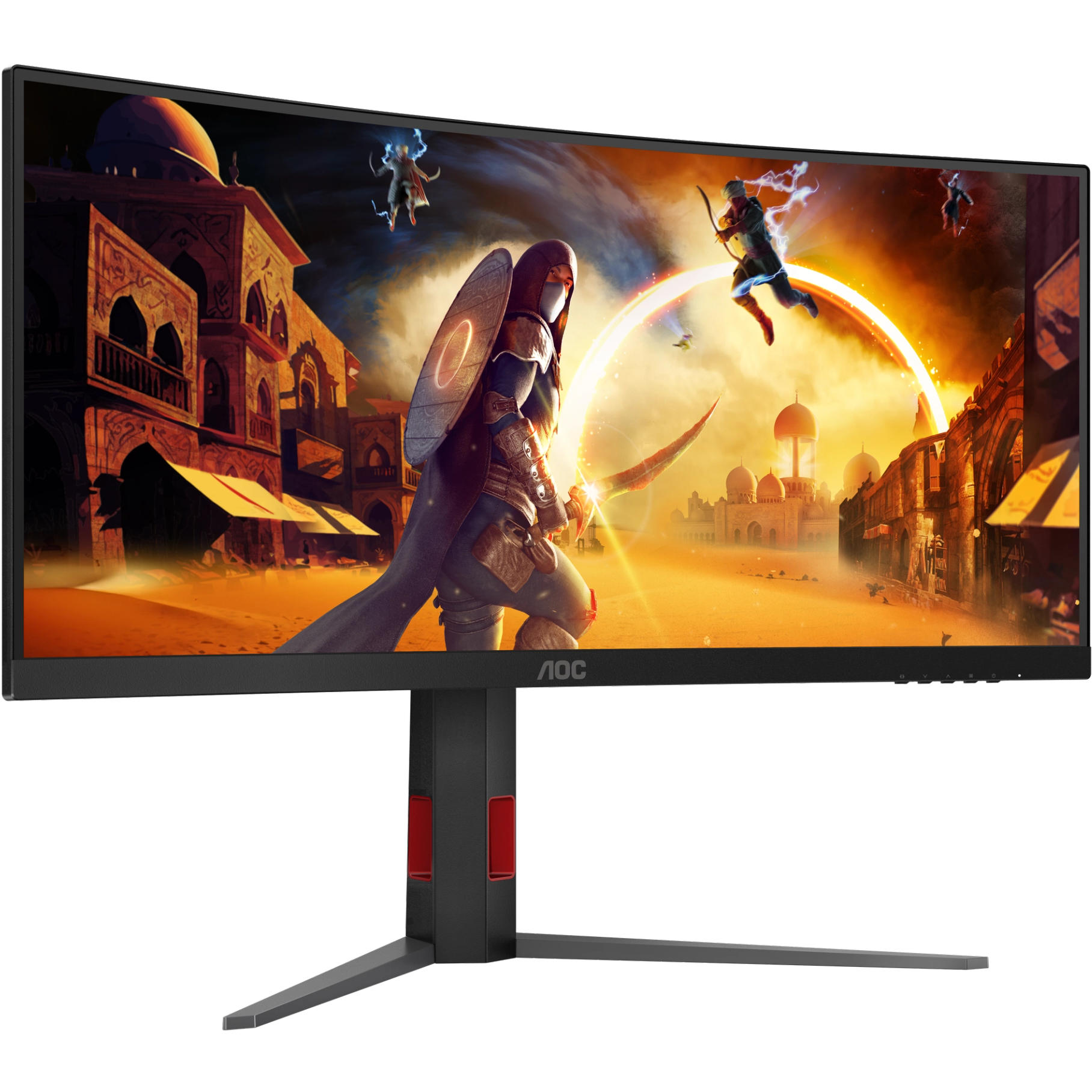 A large main feature product image of AOC AGON CU34G4H - 34" Curved 3K 1440p 200Hz 0.3ms Fast VA Gaming Monitor