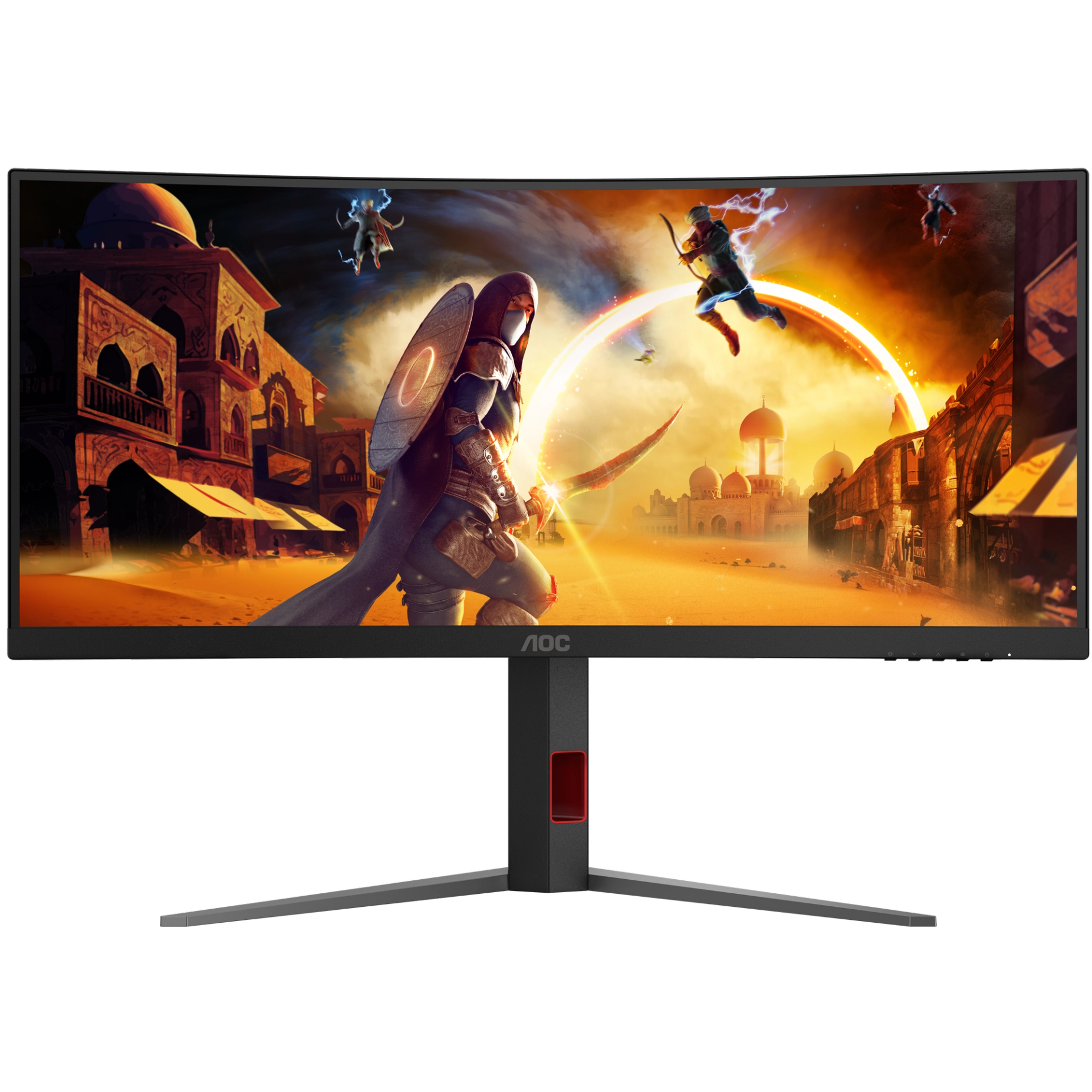 A large main feature product image of AOC AGON CU34G4H - 34" Curved 3K 1440p 200Hz 0.3ms Fast VA Gaming Monitor