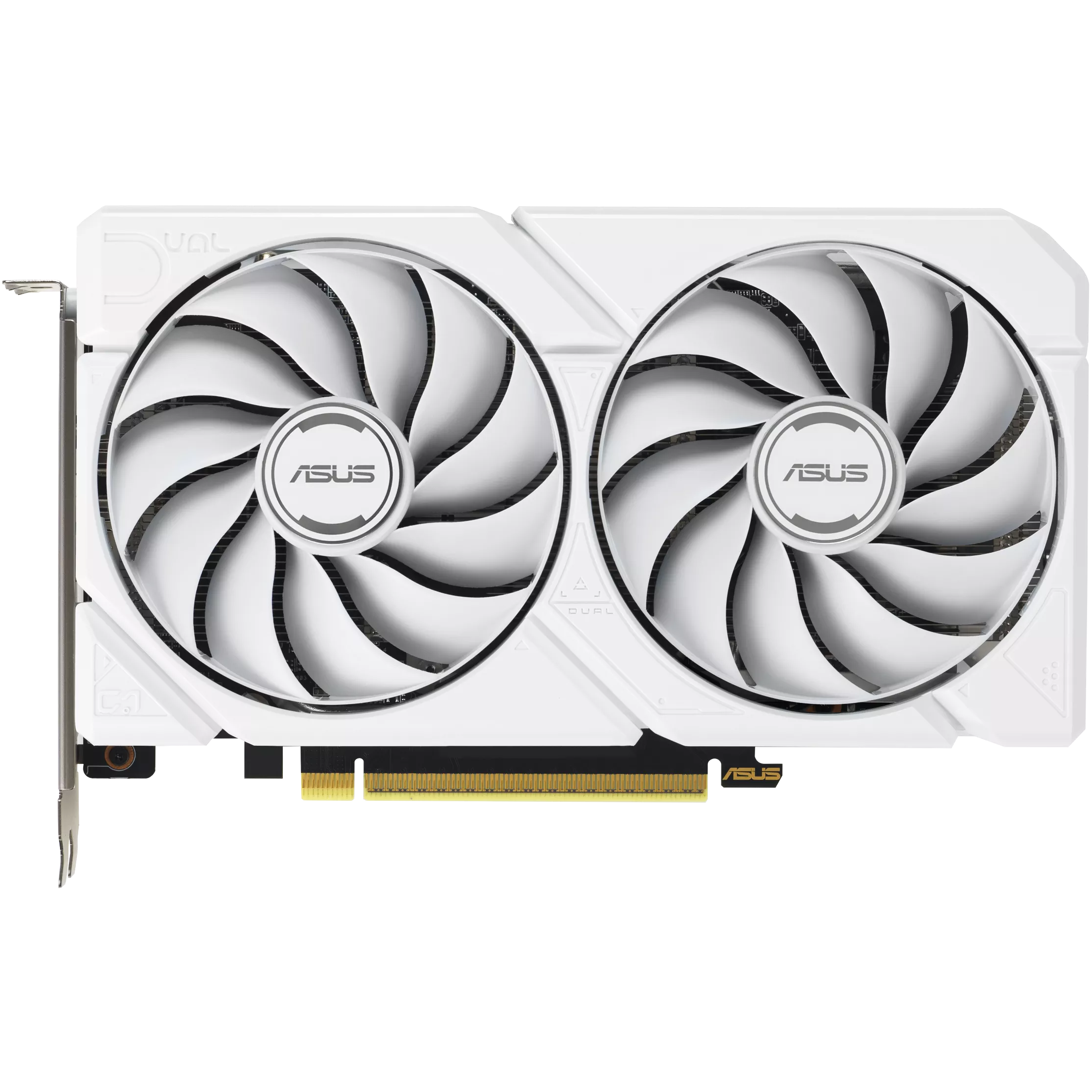 A large main feature product image of ASUS Radeon RX 9060 XT Dual 16GB GDDR6 - White