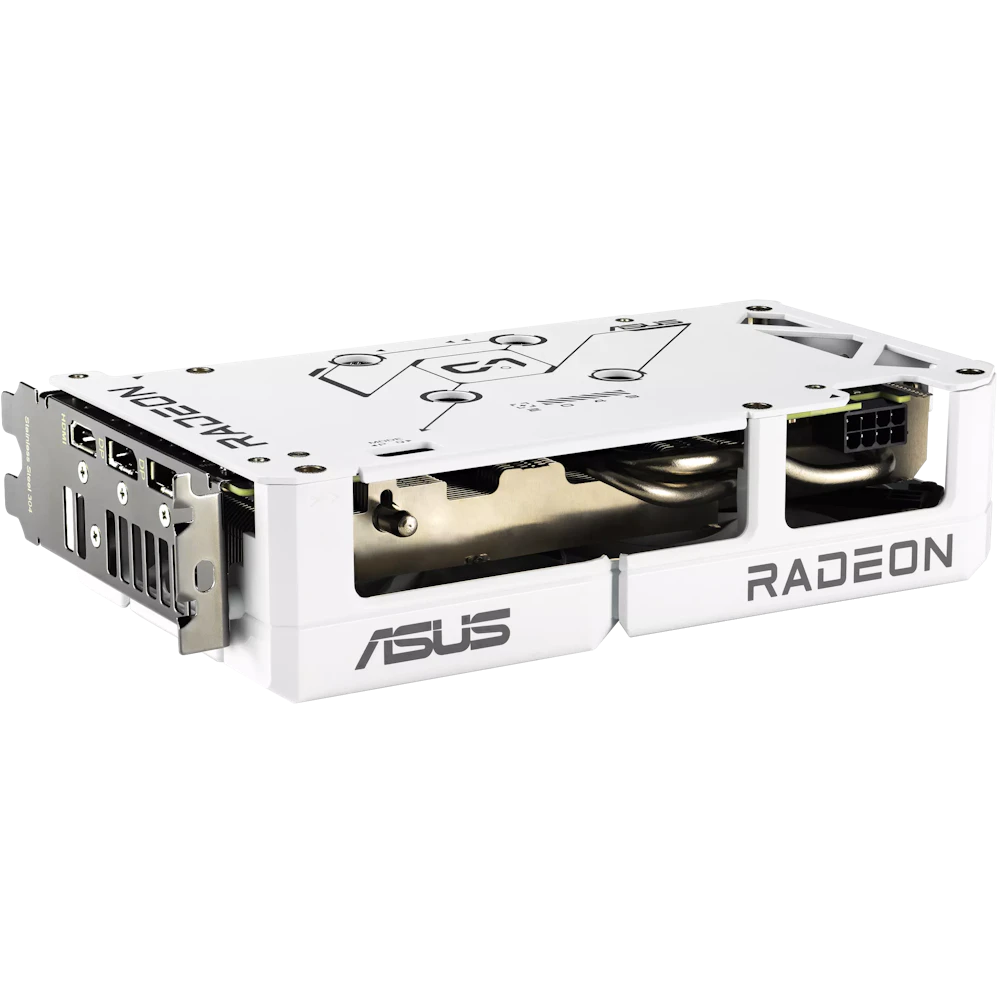A large main feature product image of ASUS Radeon RX 9060 XT Dual 16GB GDDR6 (White)