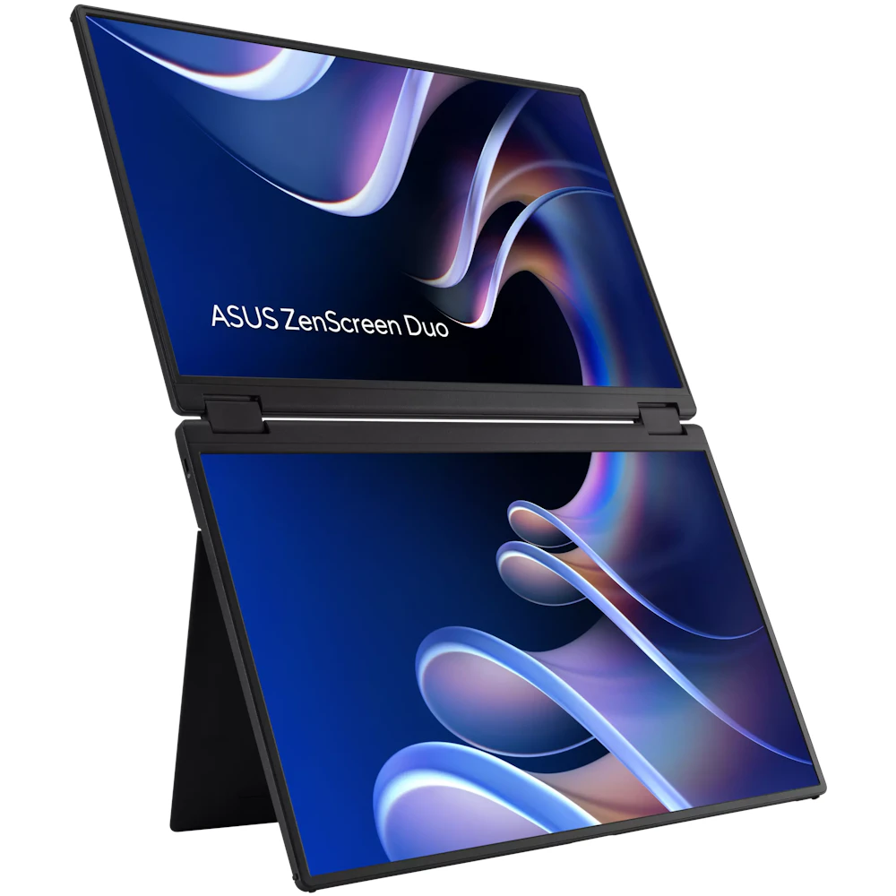 A large main feature product image of ASUS ZenScreen Duo MB14FCD - Dual 14" 1200p 60Hz 360° Foldable IPS Portable Monitors