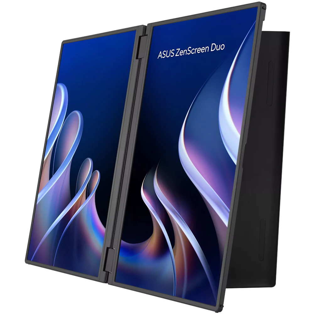 A large main feature product image of ASUS ZenScreen Duo MB14FCD - Dual 14" 1200p 60Hz 360° Foldable IPS Portable Monitors