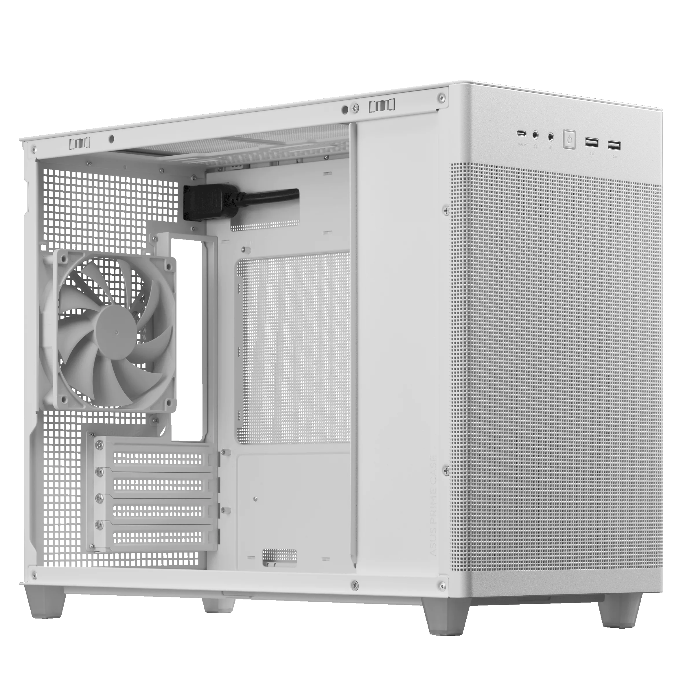 A large main feature product image of EX-DEMO ASUS PRIME AP201 Mesh Micro Tower Case - White