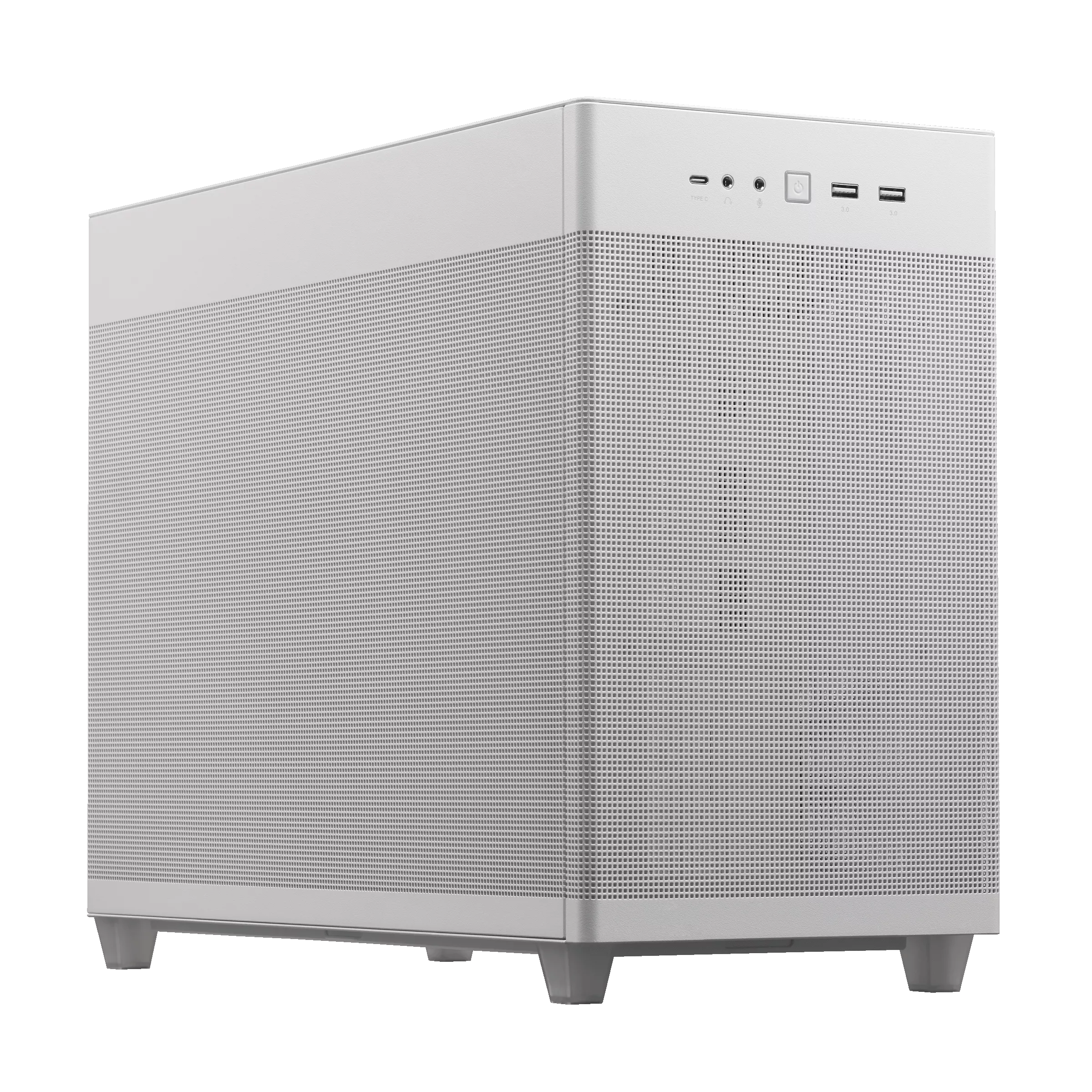 A large main feature product image of EX-DEMO ASUS PRIME AP201 Mesh Micro Tower Case - White