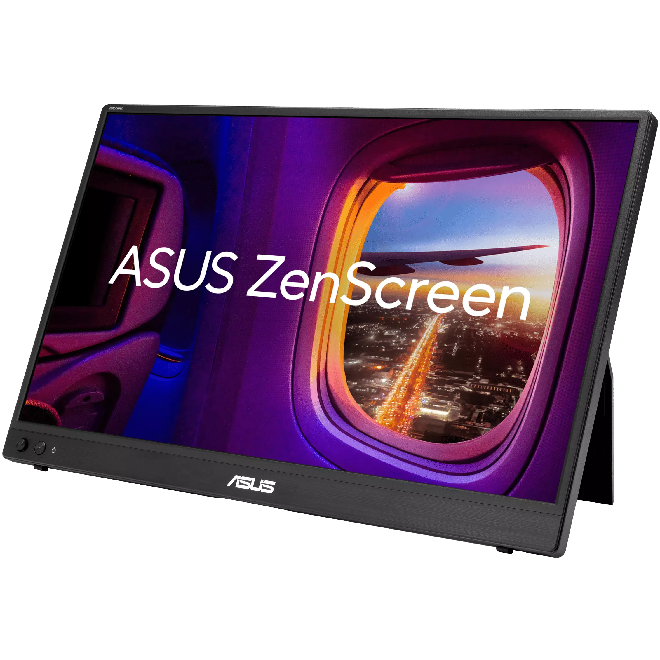 A large main feature product image of ASUS ZenScreen MB16AHVE - 16" 1080p 60Hz IPS USB-C Power Pass Through Portable Monitor