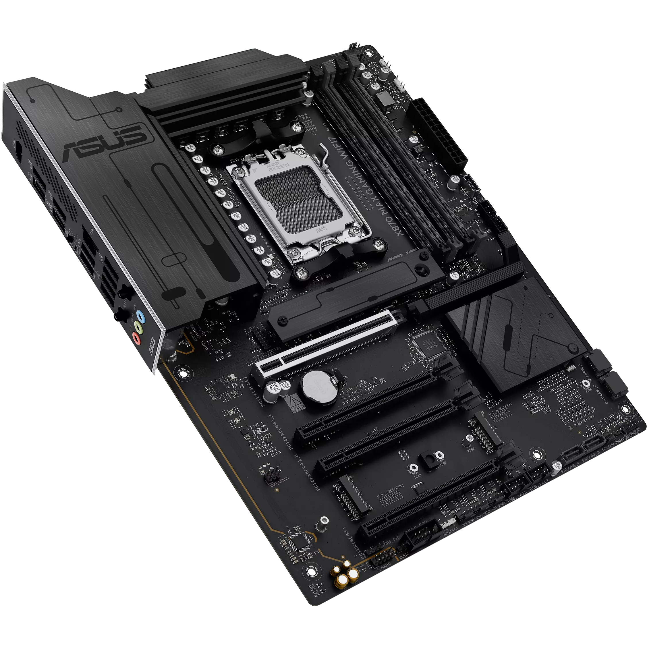 A large main feature product image of ASUS X870 MAX Gaming WiFi7 AM5 ATX Desktop Motherboard