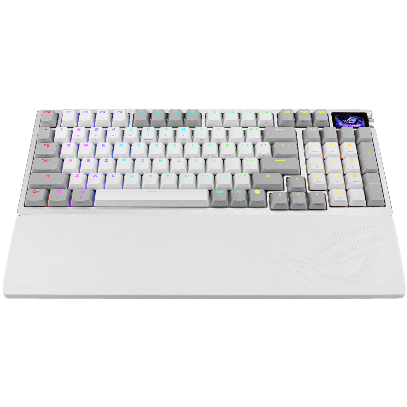 A large main feature product image of ASUS ROG Azoth 96 HE Wireless Mechanical Gaming Keyboard - ROG HFX V2 Magnetic Switch (White)