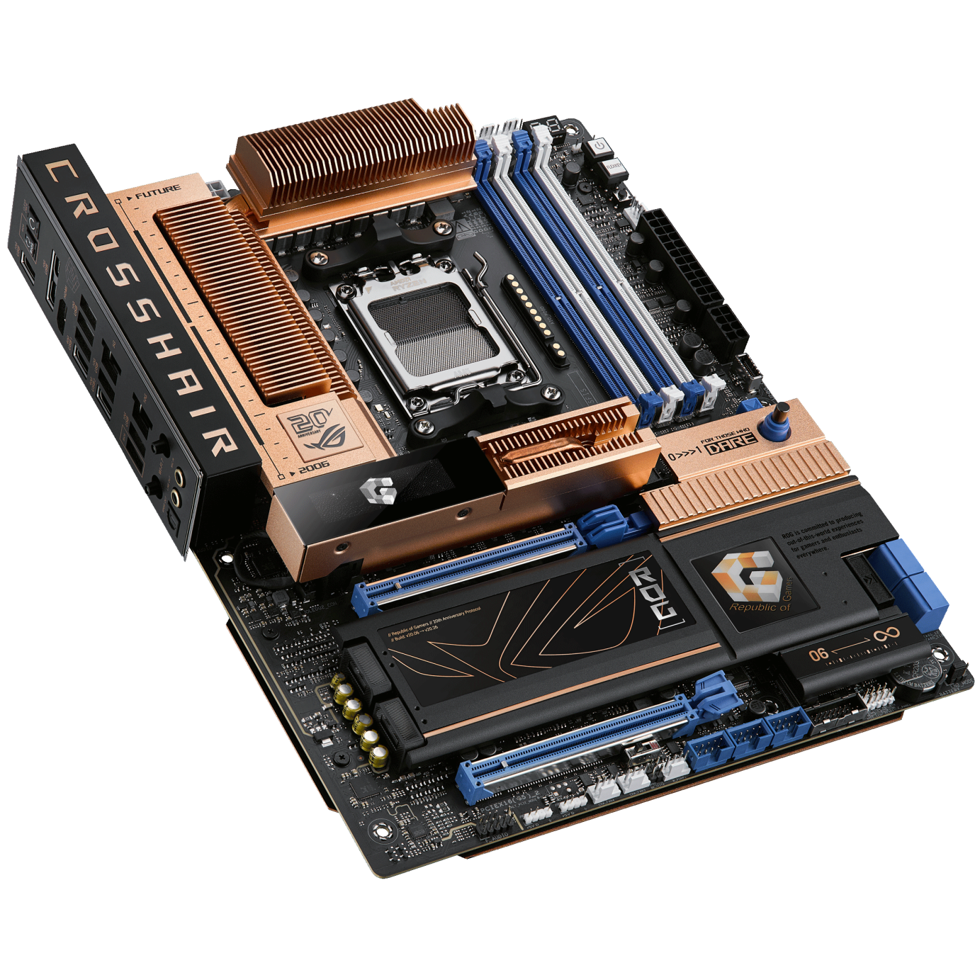 A large main feature product image of ASUS ROG Crosshair X870E 2006 AM5 ATX Desktop Motherboard
