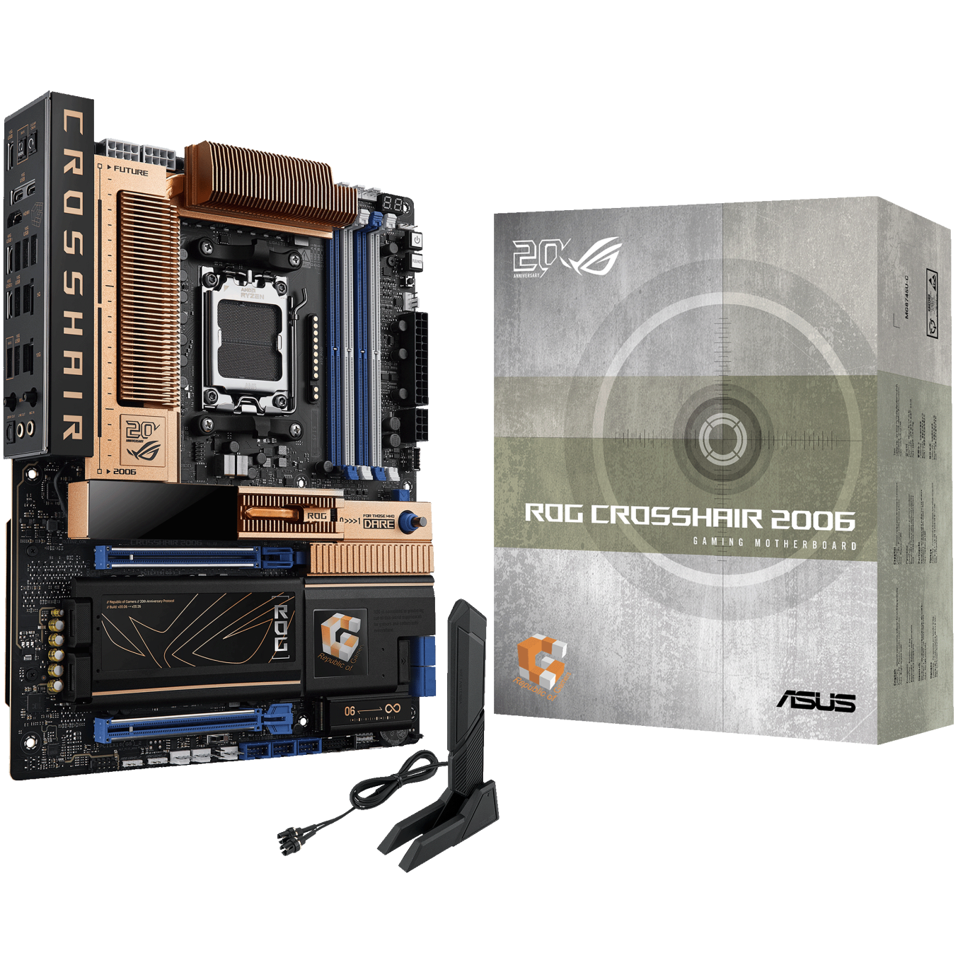 A large main feature product image of ASUS ROG Crosshair X870E 2006 AM5 ATX Desktop Motherboard