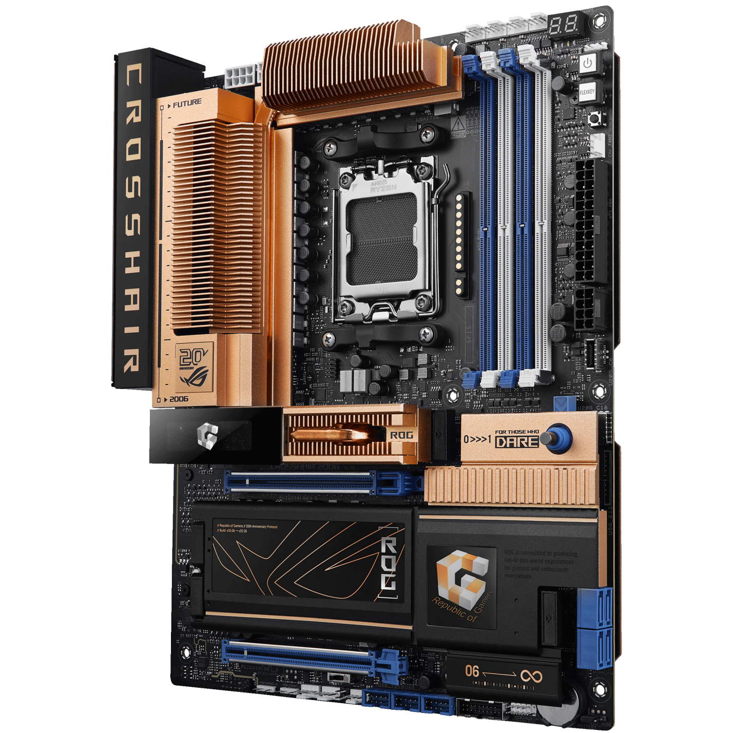 A large main feature product image of ASUS ROG Crosshair X870E 2006 AM5 ATX Desktop Motherboard