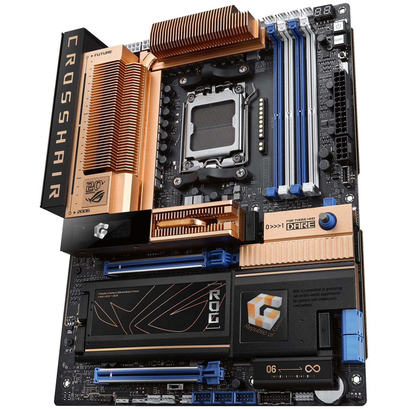 A large main feature product image of ASUS ROG Crosshair X870E 2006 AM5 ATX Desktop Motherboard