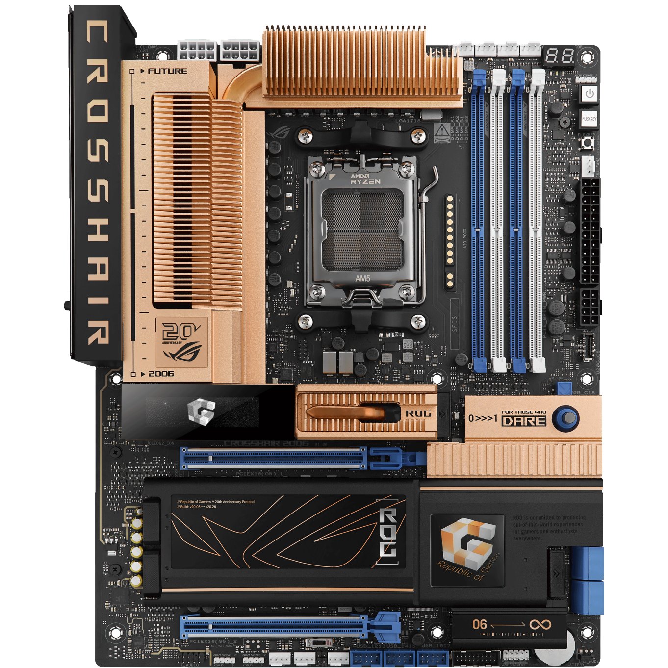 A large main feature product image of ASUS ROG Crosshair X870E 2006 AM5 ATX Desktop Motherboard