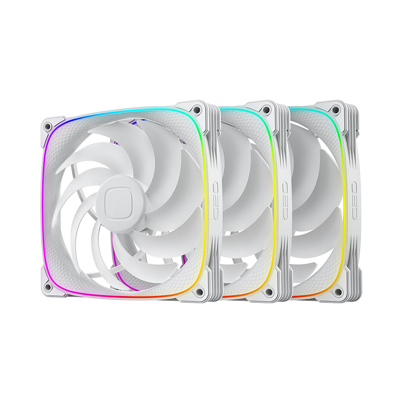 A large main feature product image of EX-DEMO Geometric Future Squama 2503 - 140mm ARGB PWM Fan 3-Pack (White)