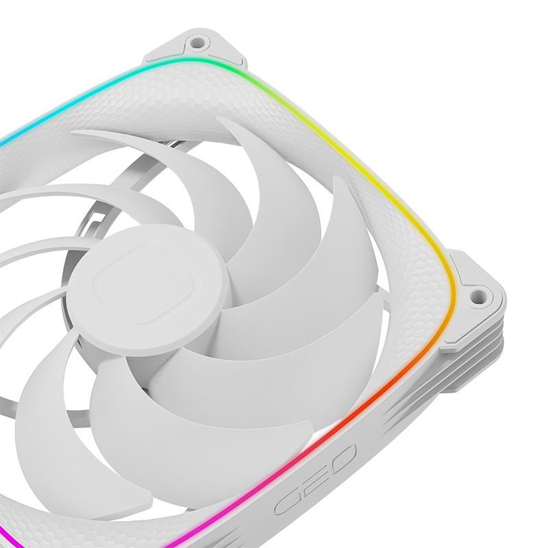 A large main feature product image of EX-DEMO Geometric Future Squama 2503 - 140mm ARGB PWM Fan 3-Pack (White)