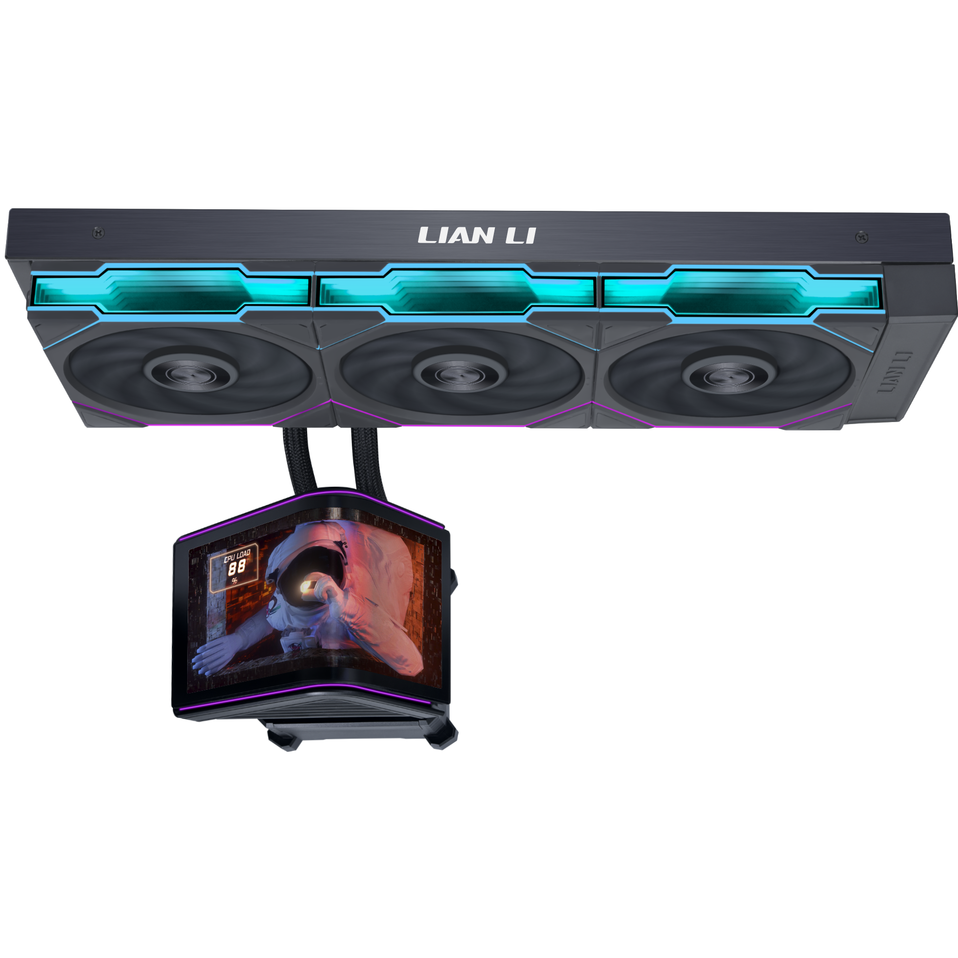 A large main feature product image of Lian Li HydroShift II OLED Curved 360TL - 360mm AIO Liquid CPU Cooler (Black)