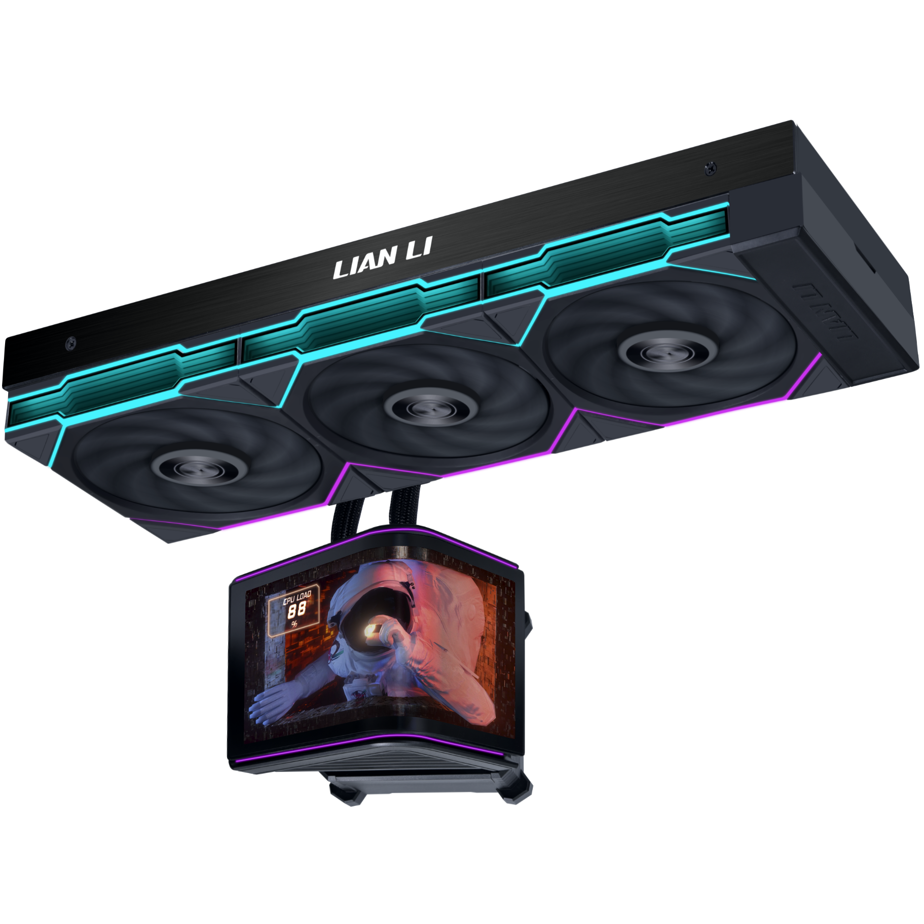 A large main feature product image of Lian Li HydroShift II OLED Curved 360TL - 360mm AIO Liquid CPU Cooler (Black)