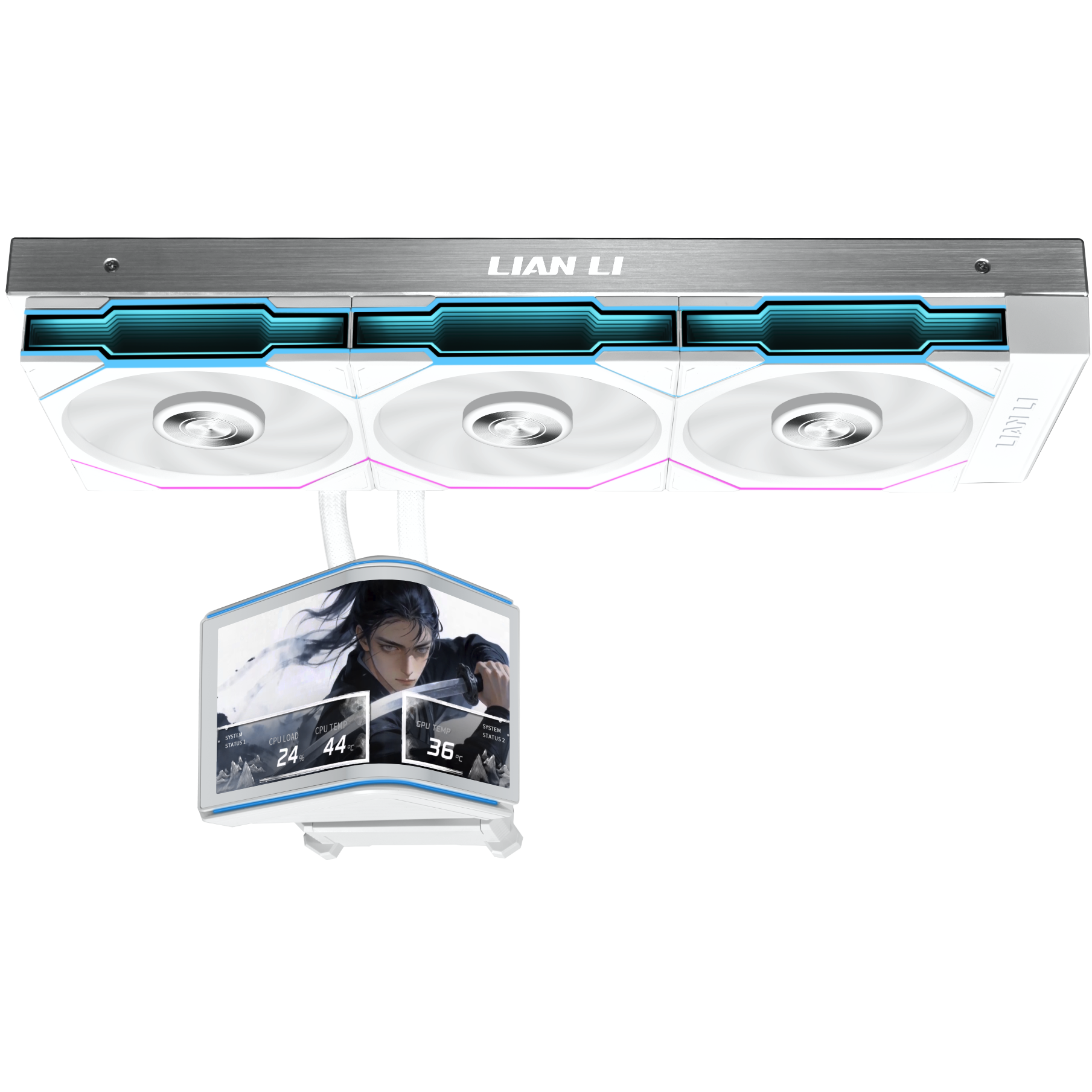 A large main feature product image of Lian Li HydroShift II OLED Curved 360TL - 360mm AIO Liquid CPU Cooler (White)