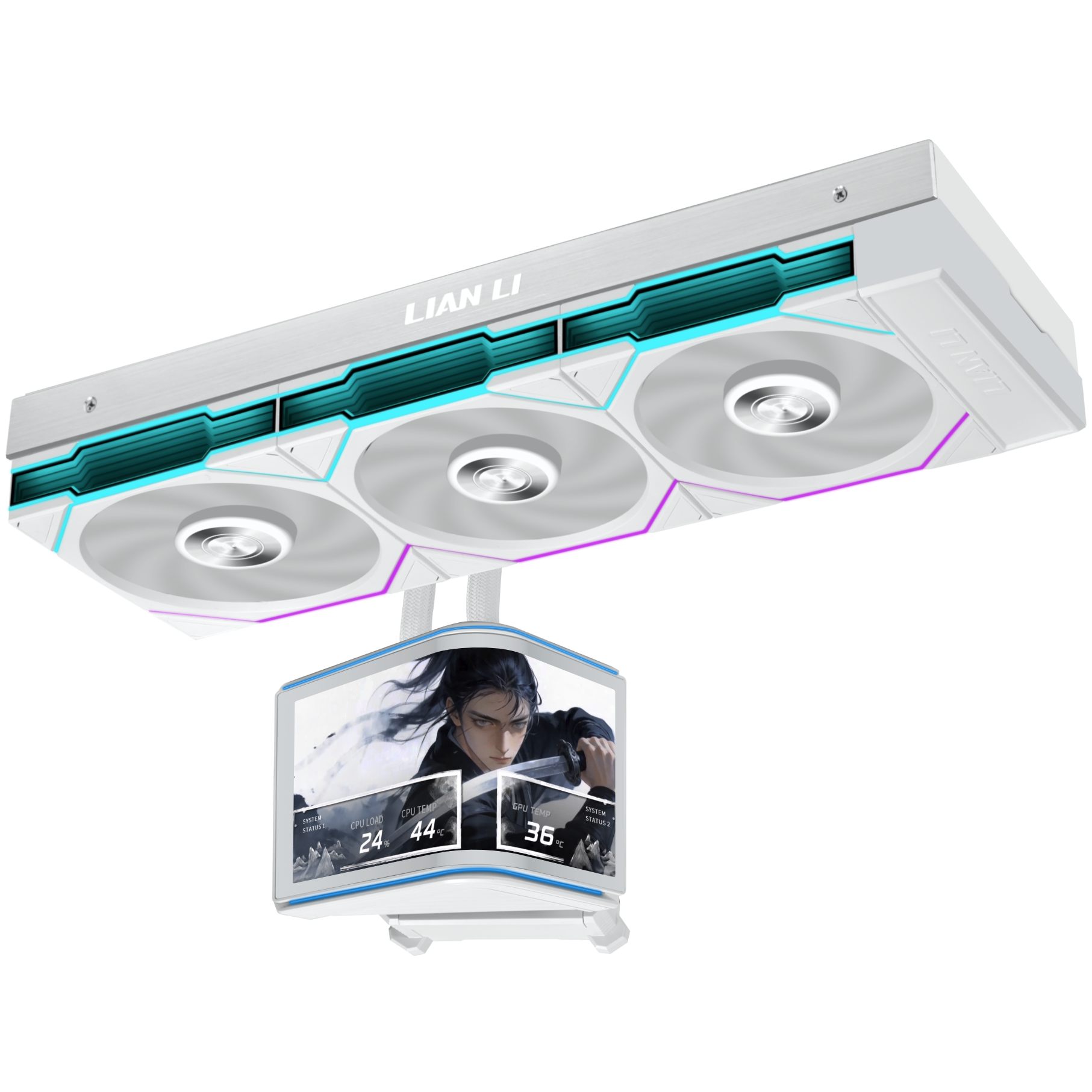 A large main feature product image of Lian Li HydroShift II OLED Curved 360TL - 360mm AIO Liquid CPU Cooler (White)
