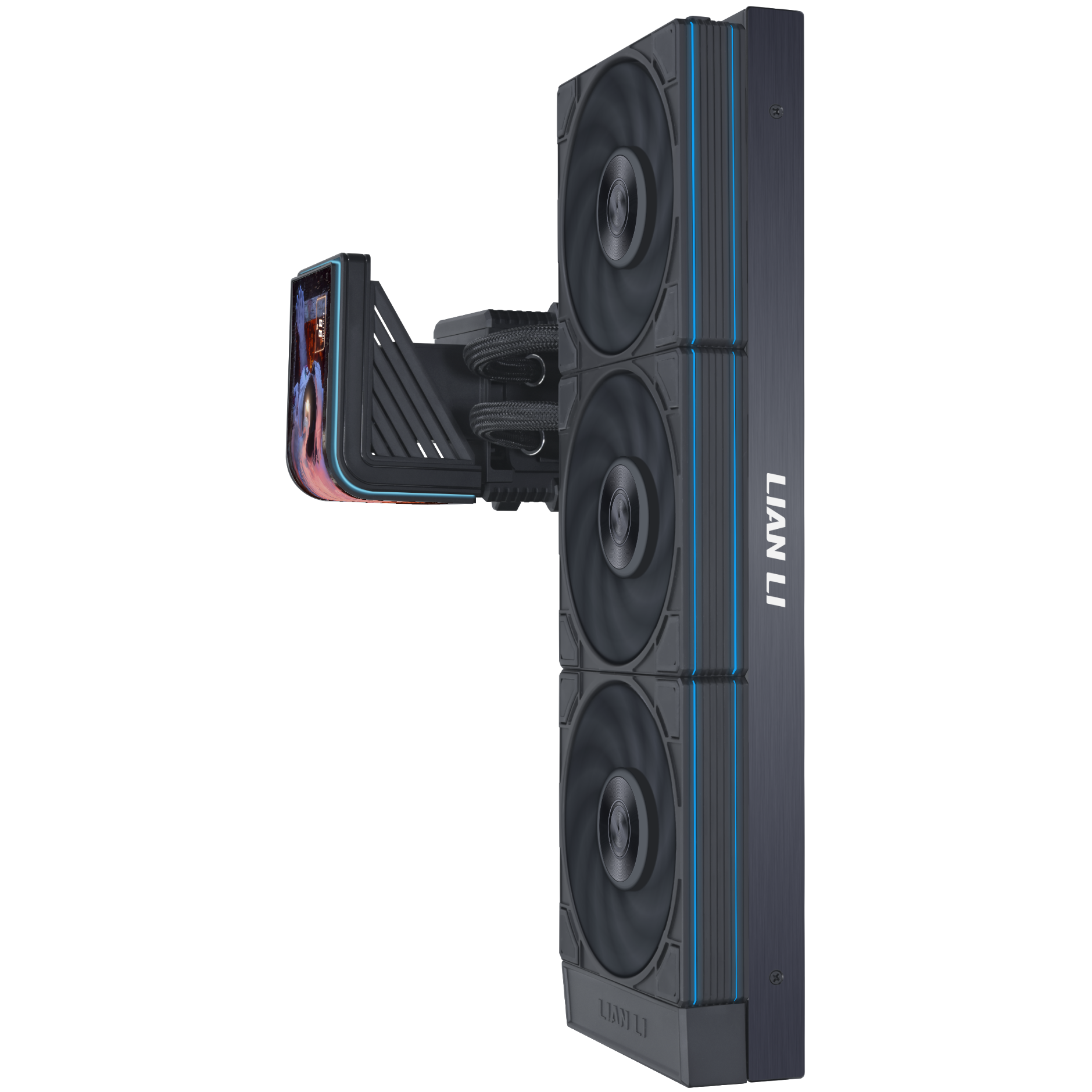 A large main feature product image of Lian Li HydroShift II OLED Curved 360P28 - 360mm AIO Liquid CPU Cooler (Black)
