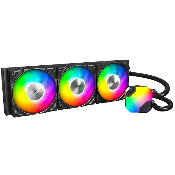 A large main feature product image of EX-DEMO Montech HyperFlow ARGB 360mm AIO Liquid CPU Cooler (Black)