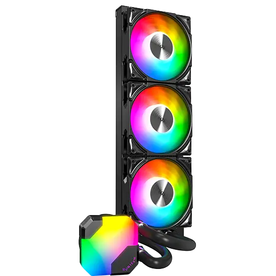 A large main feature product image of EX-DEMO Montech HyperFlow ARGB 360mm AIO Liquid CPU Cooler (Black)