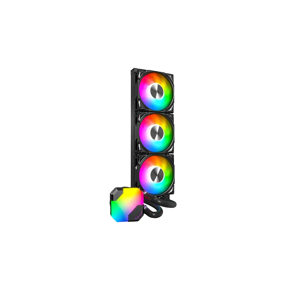 A large main feature product image of EX-DEMO Montech HyperFlow ARGB 360mm AIO Liquid CPU Cooler (Black)