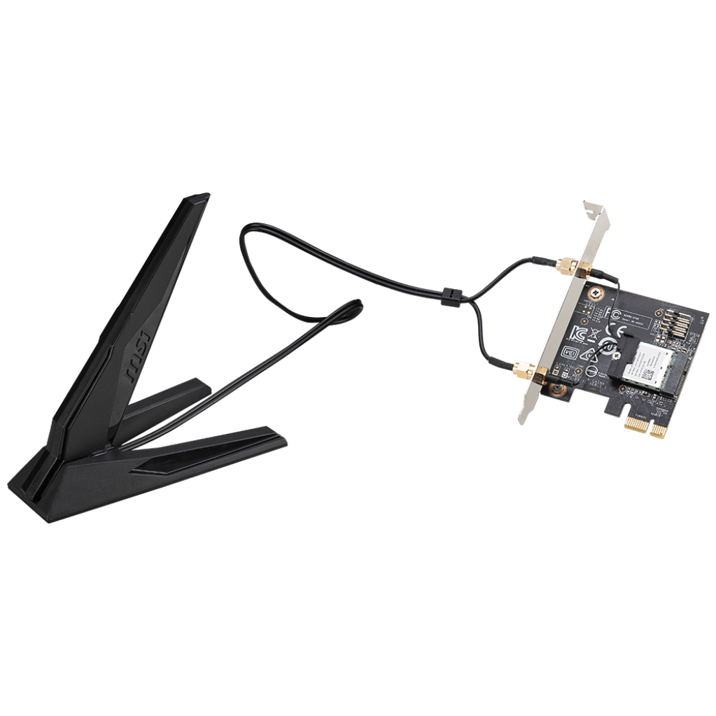 A large main feature product image of EX-DEMO MSI Herald-BE Wi-Fi 7 Bluetooth 5.4 Wireless PCIe Adapter