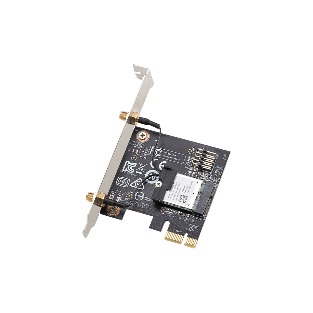 A large main feature product image of EX-DEMO MSI Herald-BE Wi-Fi 7 Bluetooth 5.4 Wireless PCIe Adapter