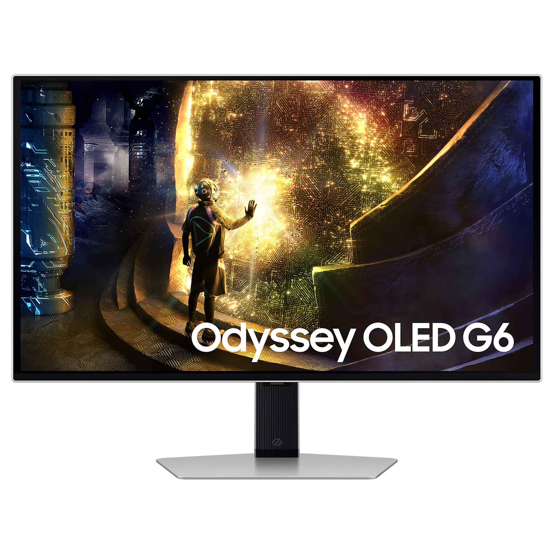 A large main feature product image of EX-DEMO Samsung Odyssey OLED G6 - 27" 1440p 240Hz 0.03ms Gaming Monitor